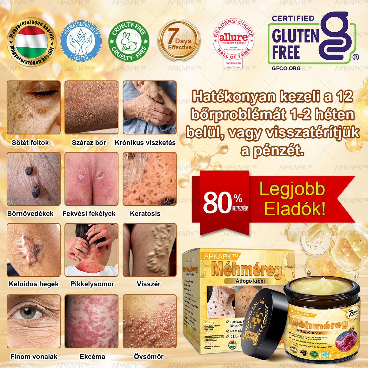 ΑΚΑPK®Méhméreg Átfogó Krém 🧑‍⚕️🧑‍⚕️ 🥇 Segít a bőrproblémák kezelésében, mint például: ráncok, hegek, pigmentációs foltok, striák, pattanások, pikkelysömör, ekcéma, bőrelváltozások, irritációk, gyulladások és egyéb bőrproblémák 🔥
