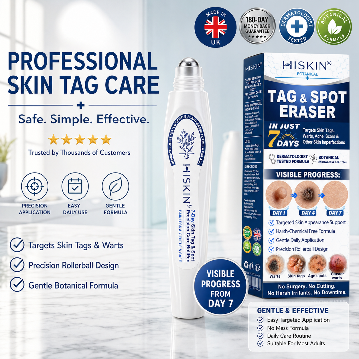 𝐇𝐈𝐒𝐊𝐈𝐍®👩‍⚕️ 𝟕-𝐃𝒂𝘆 𝐒𝗸𝐢𝐧 𝐓𝒂𝗴 & 𝐒𝐩𝙤𝐭 𝐄𝐫𝒂𝐬𝙚𝐫 Painless & Scar-Free Advanced Imperfection Removal Rollerball Pen